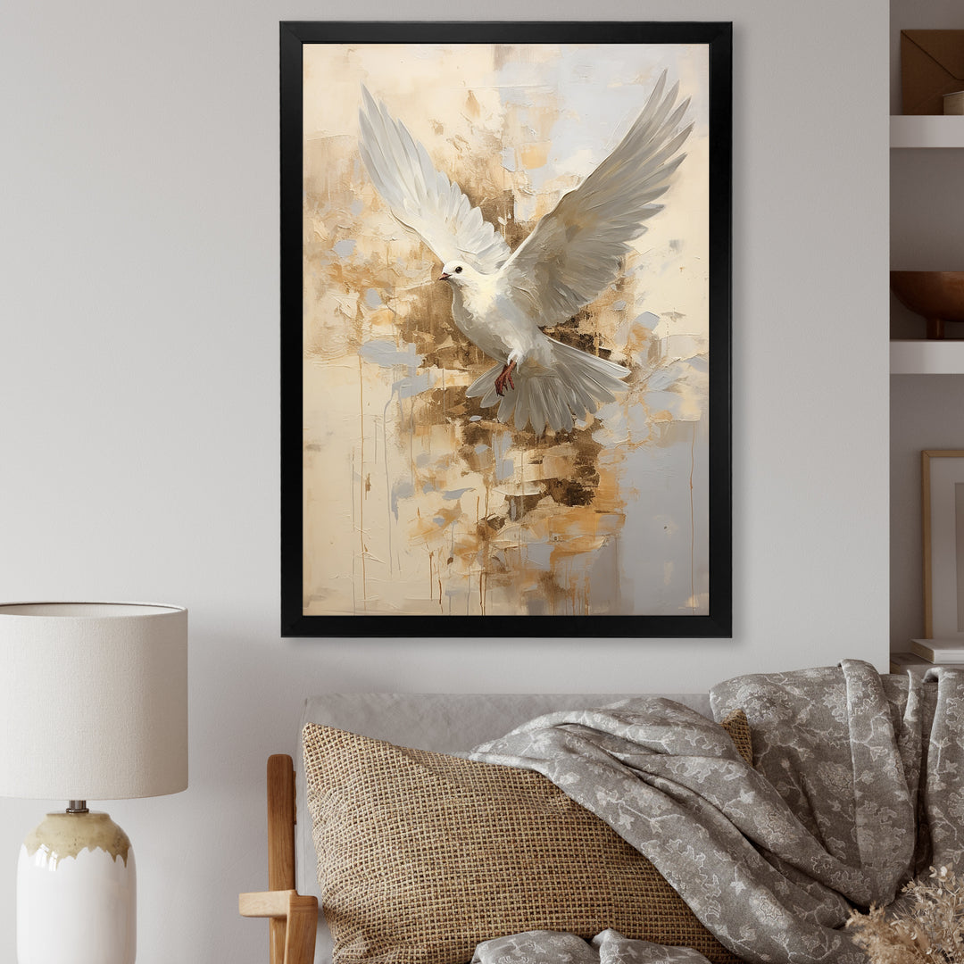 Minimalism Beige And Gold Dove - Dove Canvas Wall Art