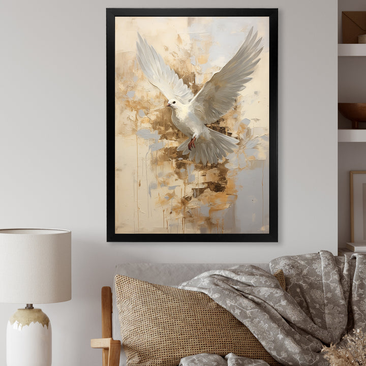 Minimalism Beige And Gold Dove - Dove Canvas Wall Art