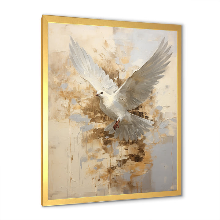 Minimalism Beige And Gold Dove - Dove Canvas Wall Art