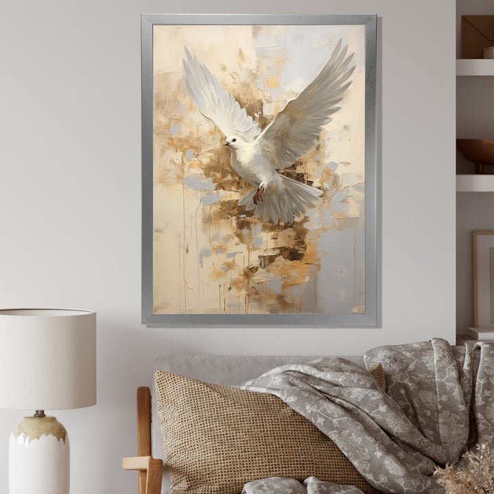 Minimalism Beige And Gold Dove - Dove Canvas Wall Art