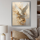 Minimalism Beige And Gold Dove - Dove Canvas Wall Art