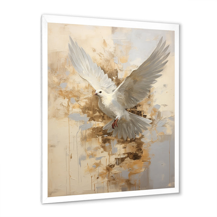 Minimalism Beige And Gold Dove - Dove Canvas Wall Art