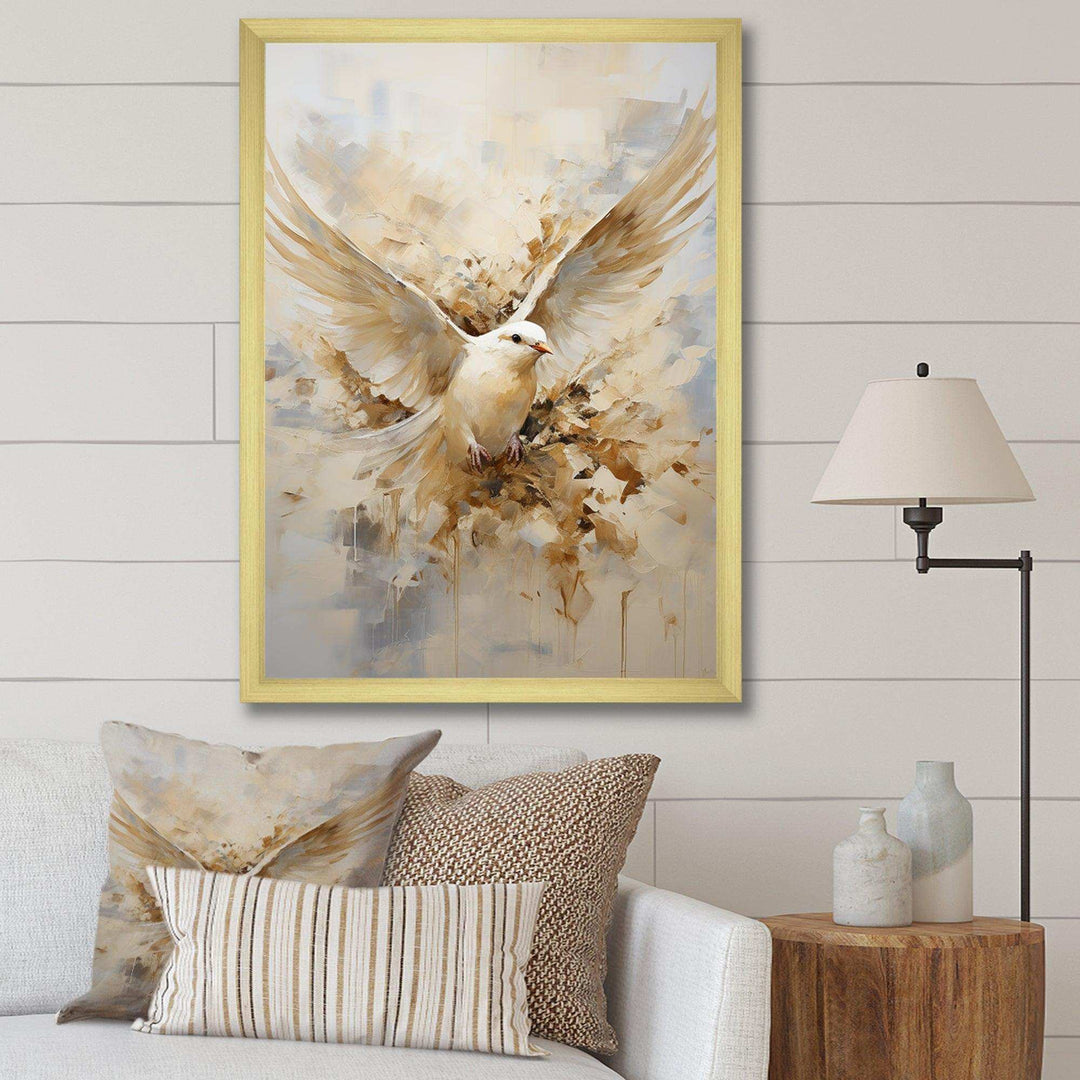 Minimalism Beige And Gold Dove I - Animals Canvas Wall Art