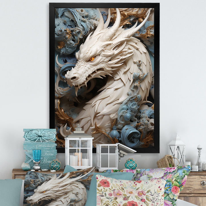 Epic Blue And Grey Dragon Odyssey - Dragons Large Canvas Wall Art