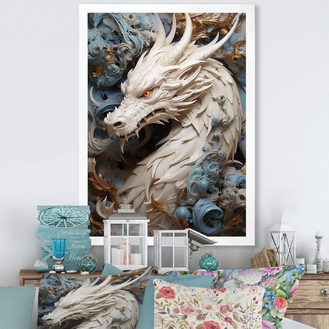 Epic Blue And Grey Dragon Odyssey - Dragons Large Canvas Wall Art