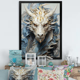 Epic Blue And Grey Dragon Odyssey III - Abstract Canvas Wall Art