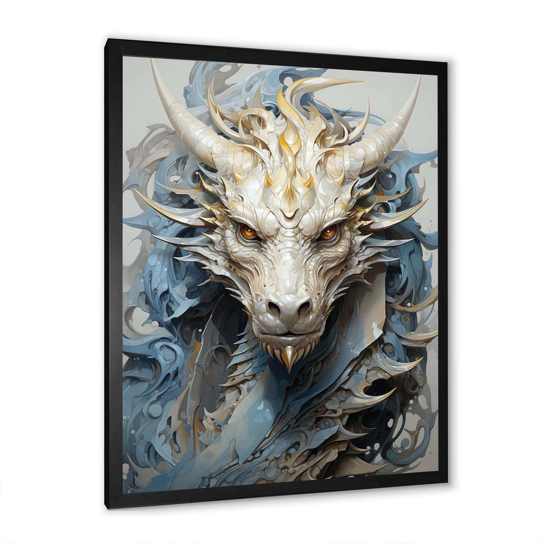 Epic Blue And Grey Dragon Odyssey III - Abstract Canvas Wall Art