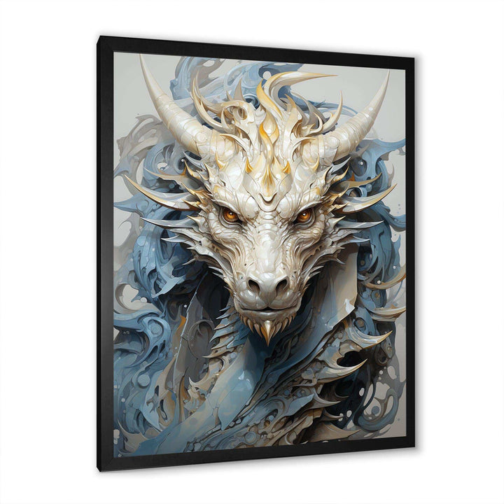 Epic Blue And Grey Dragon Odyssey III - Abstract Canvas Wall Art