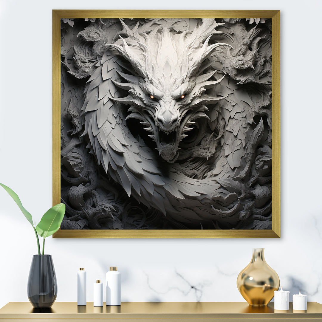 Chinese Black And White Dragon - Dragons Living Room Wall Art