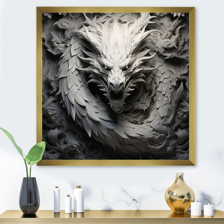 Chinese Black And White Dragon - Dragons Living Room Wall Art