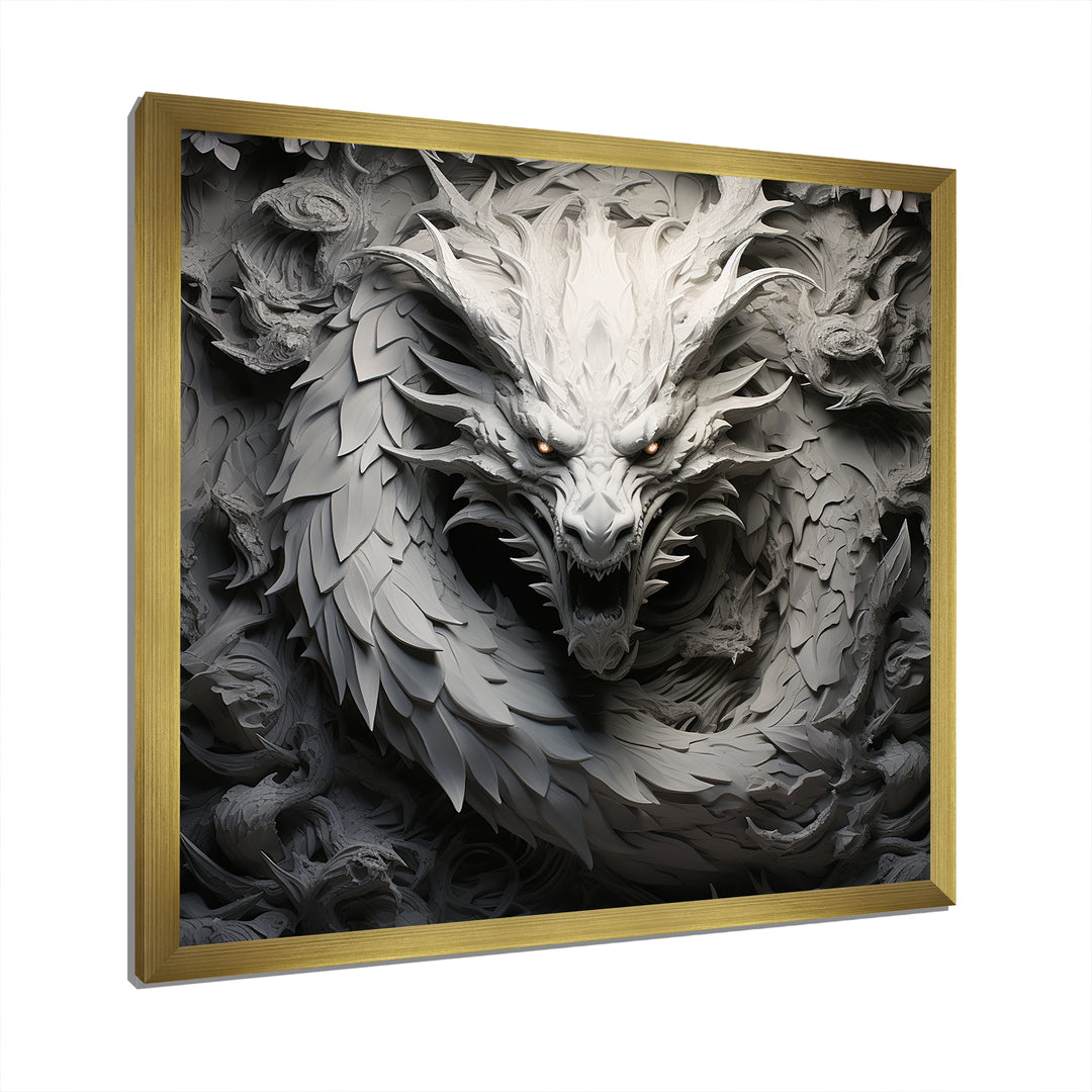 Chinese Black And White Dragon - Dragons Living Room Wall Art