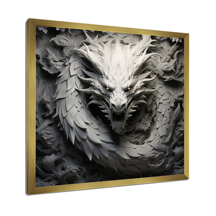 Chinese Black And White Dragon - Dragons Living Room Wall Art