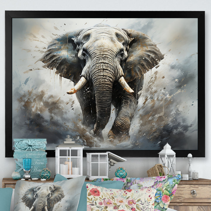Elephant Symphony Stampede - Gray Elephant Wall Art