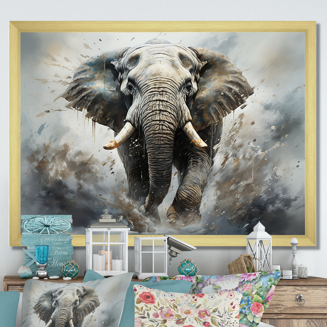 Elephant Symphony Stampede - Gray Elephant Wall Art