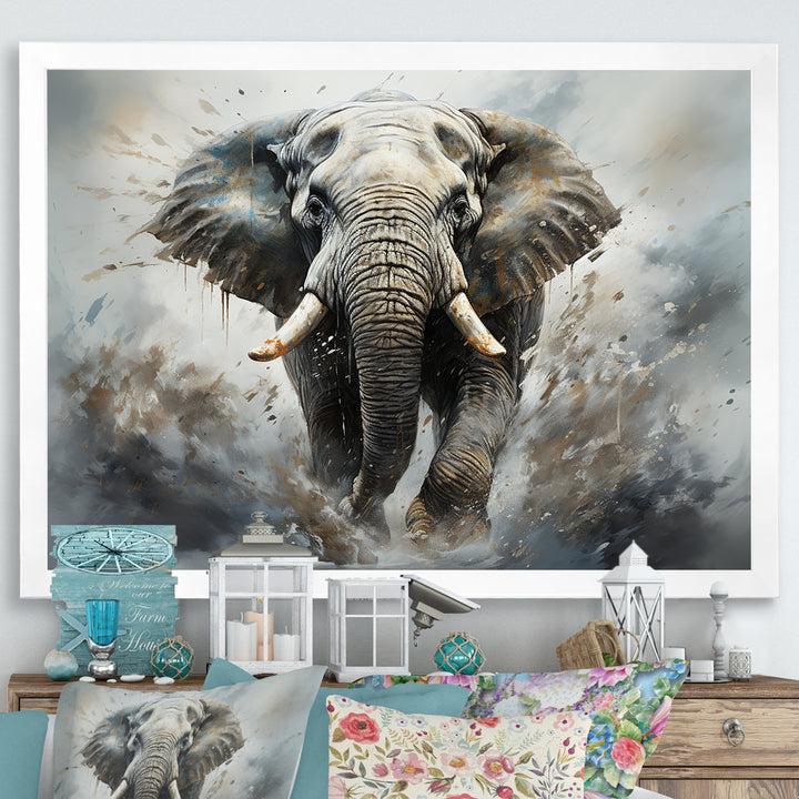 Elephant Symphony Stampede - Gray Elephant Wall Art