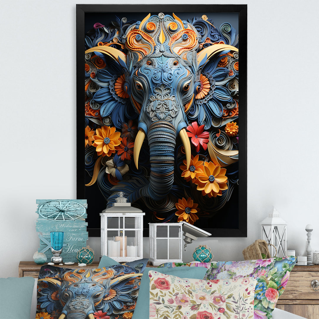 Abstract Elephant Dreamscape Portrait - Elephant Framed Canvas Art