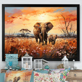 Graceful African Elephant With Calf In Motion - Elephant Wall Decor