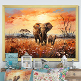 Graceful African Elephant With Calf In Motion - Elephant Wall Decor