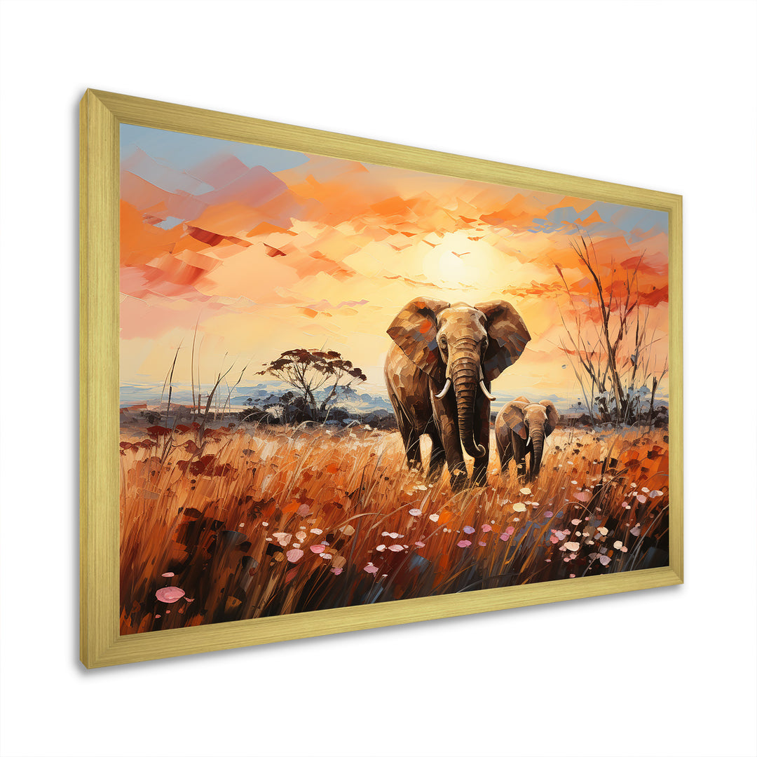 Graceful African Elephant With Calf In Motion - Elephant Wall Decor