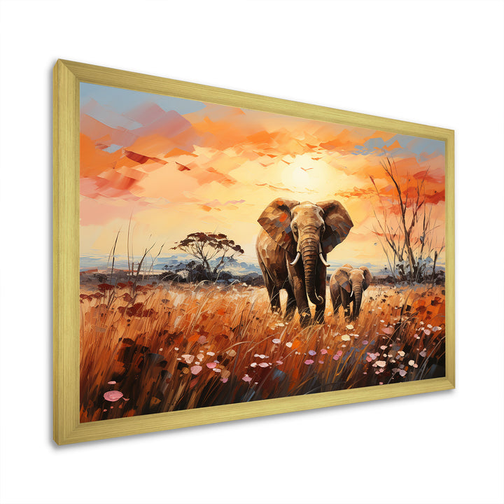 Graceful African Elephant With Calf In Motion - Elephant Wall Decor