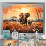 Graceful African Elephant With Calf In Motion - Elephant Wall Decor