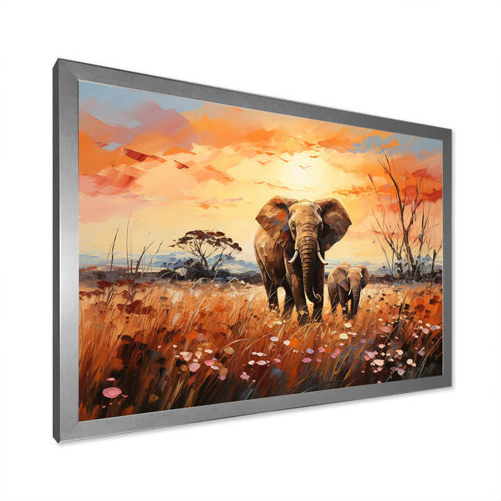 Graceful African Elephant With Calf In Motion - Elephant Wall Decor
