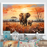 Graceful African Elephant With Calf In Motion - Elephant Wall Decor