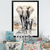 Elegant Elephant With Calf In Motion - Elephant Home Decor Art