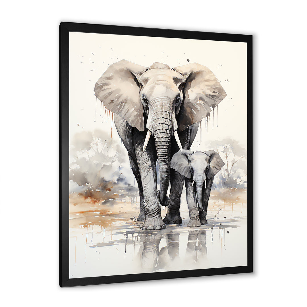 Elegant Elephant With Calf In Motion - Elephant Home Decor Art