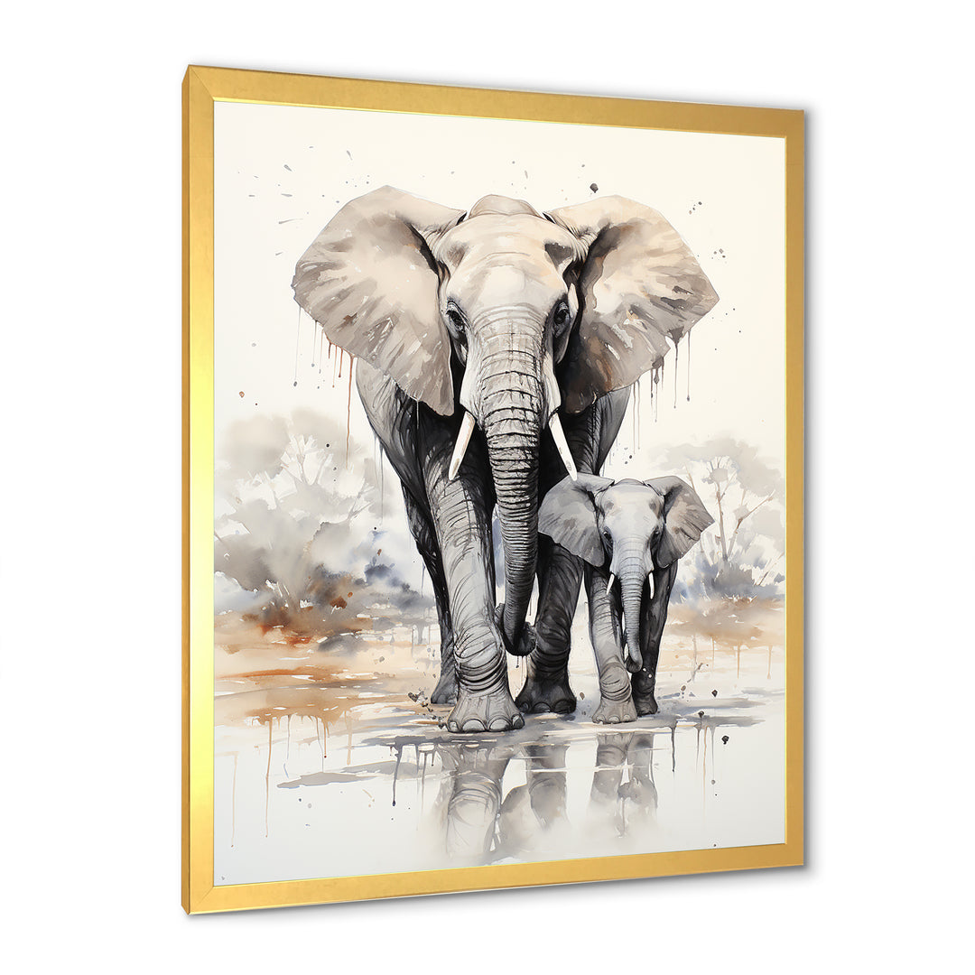 Elegant Elephant With Calf In Motion - Elephant Home Decor Art