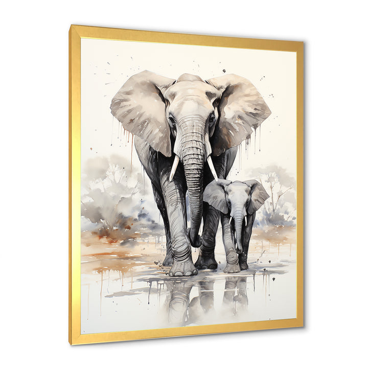 Elegant Elephant With Calf In Motion - Elephant Home Decor Art