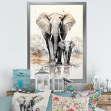Elegant Elephant With Calf In Motion - Elephant Home Decor Art