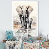 Elegant Elephant With Calf In Motion - Elephant Home Decor Art