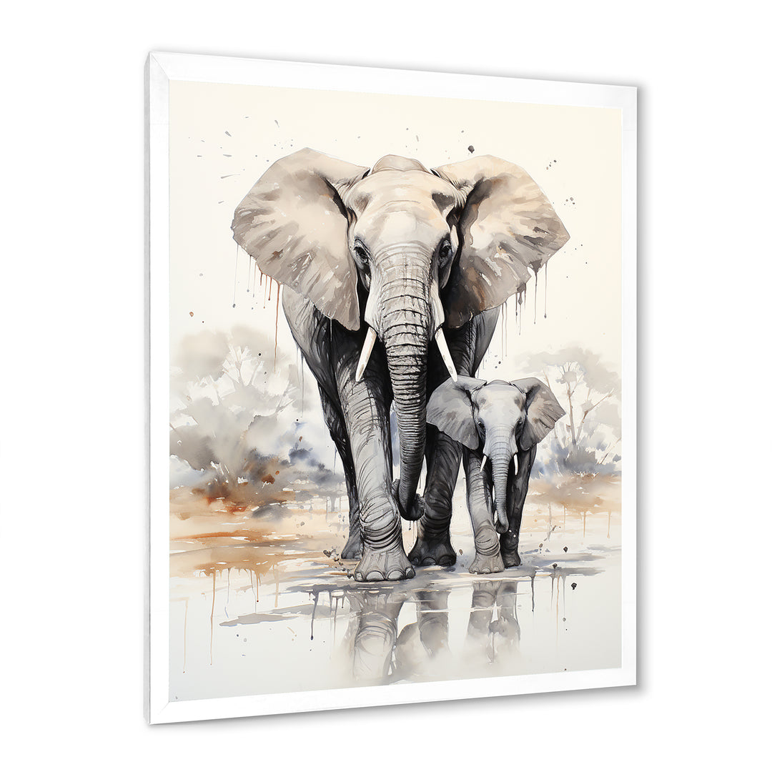 Elegant Elephant With Calf In Motion - Elephant Home Decor Art