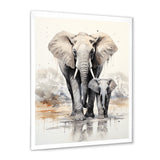 Elegant Elephant With Calf In Motion - Elephant Home Decor Art