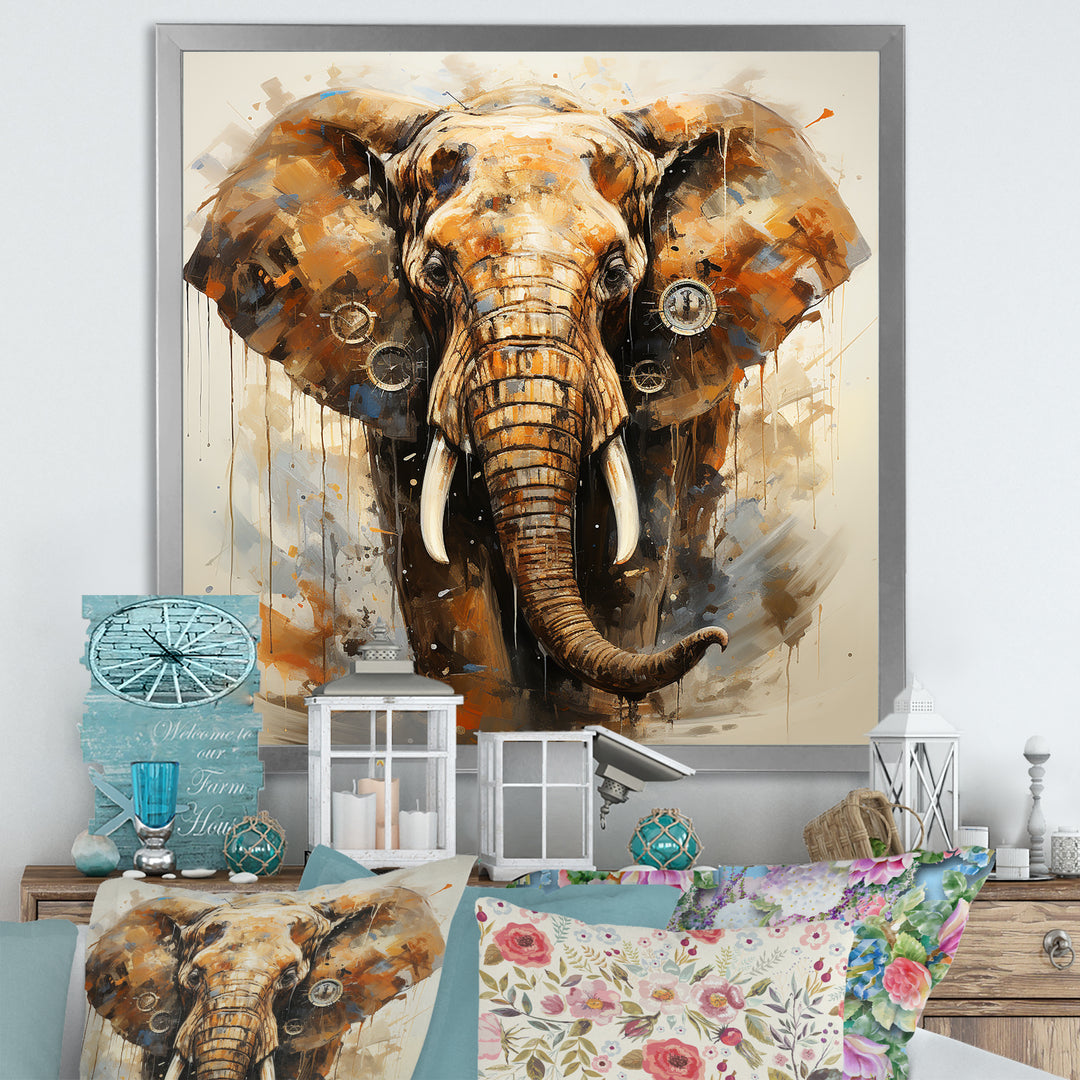 Elephant Grace In Portrait - Elephant Framed Canvas Art