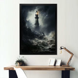 Lighthouse Battling The Stormy Waves - Architecture Canvas Wall Art