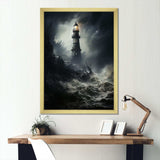 Lighthouse Battling The Stormy Waves - Architecture Canvas Wall Art