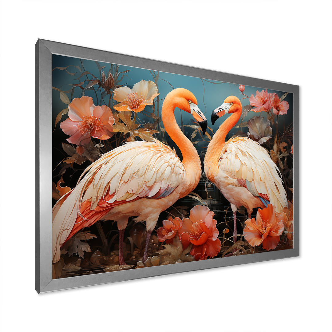 Graceful Orange Flamingo Ballet - Flamingo Large Canvas Wall Art