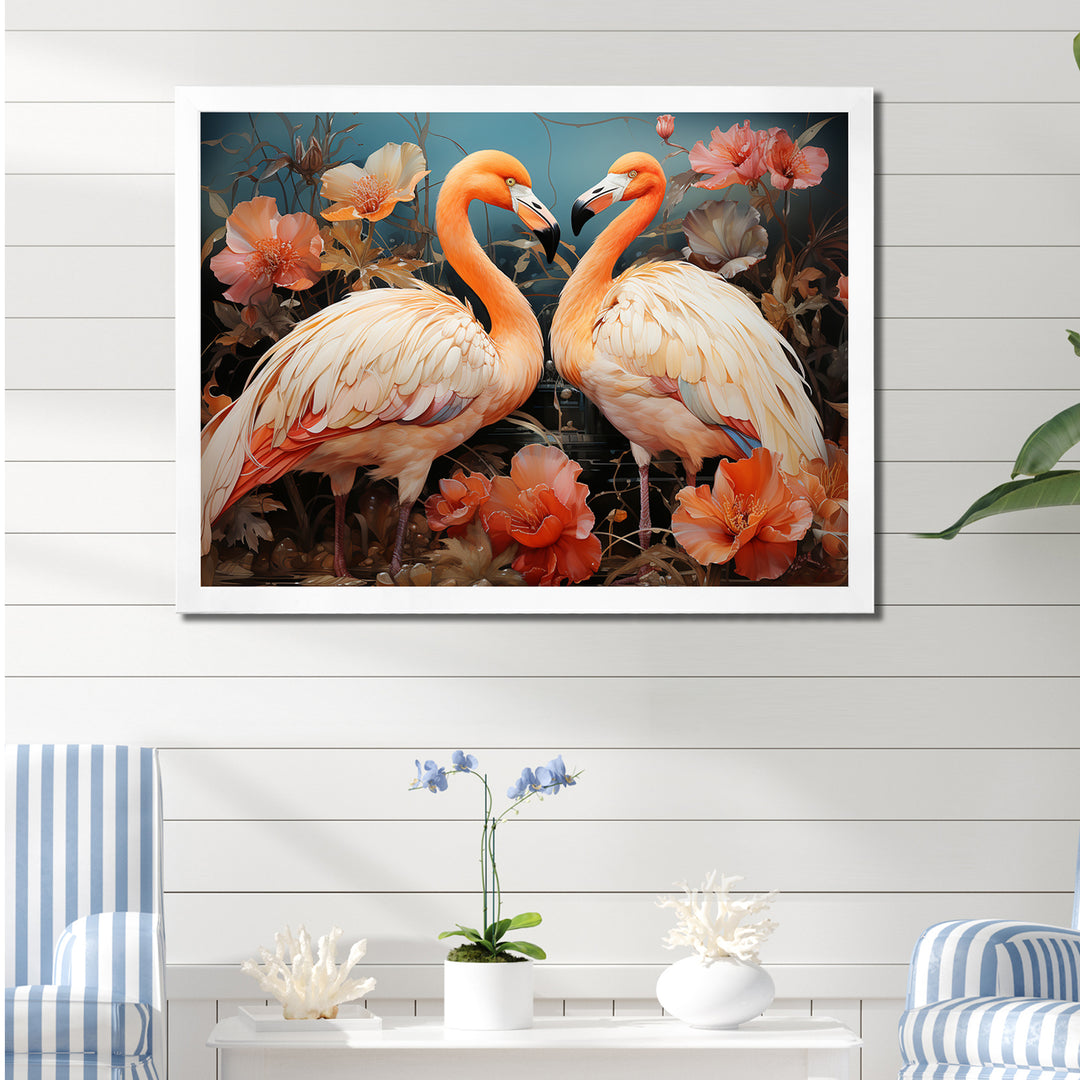 Graceful Orange Flamingo Ballet - Flamingo Large Canvas Wall Art