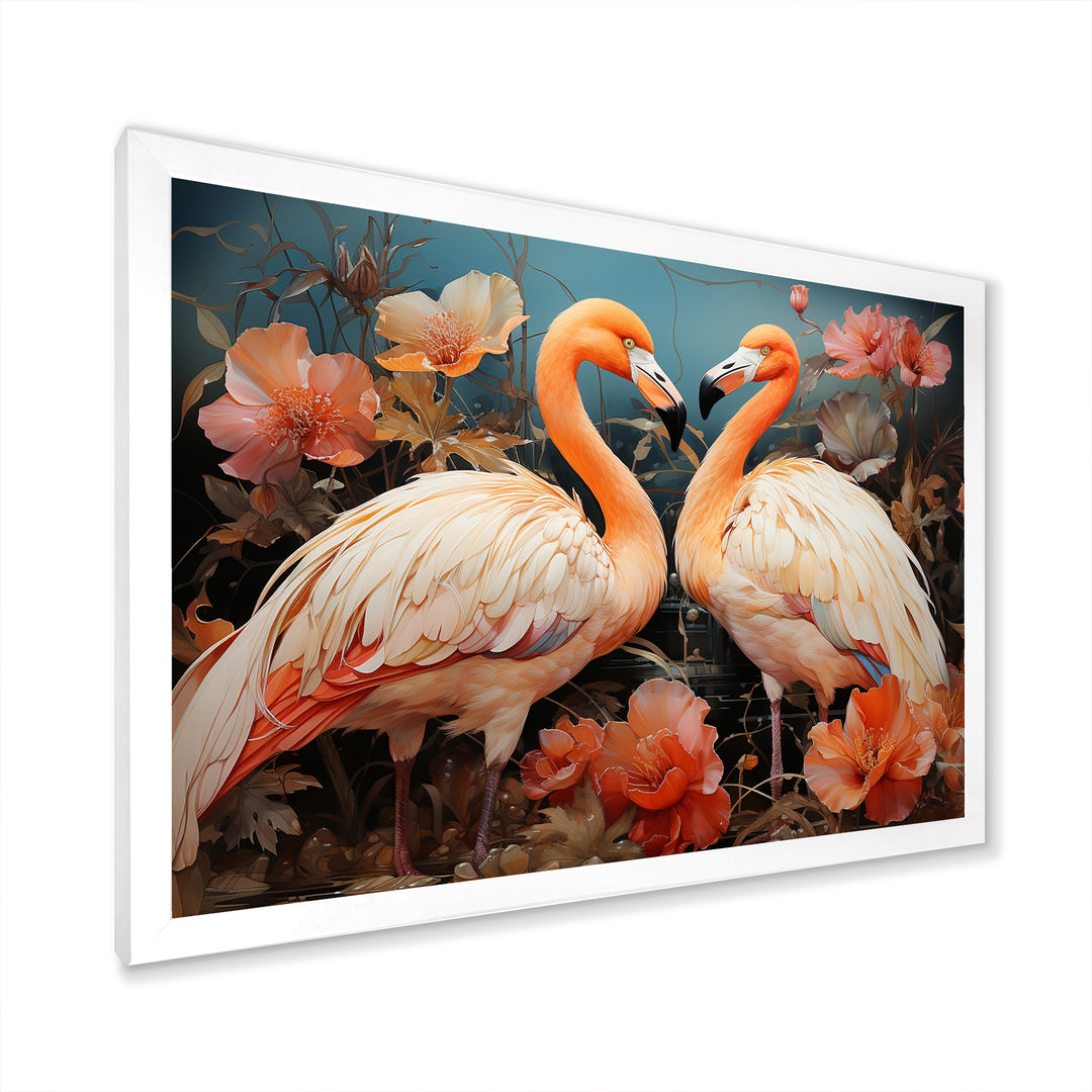 Graceful Orange Flamingo Ballet - Flamingo Large Canvas Wall Art