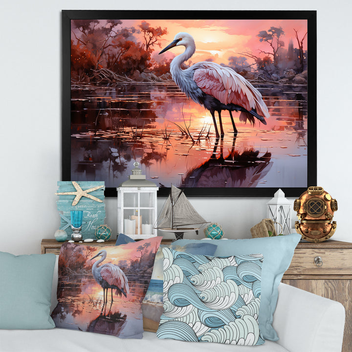 White Flamingo Lake Serenity - Flamingo Living Room Wall Art