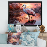 White Flamingo Lake Serenity - Flamingo Living Room Wall Art