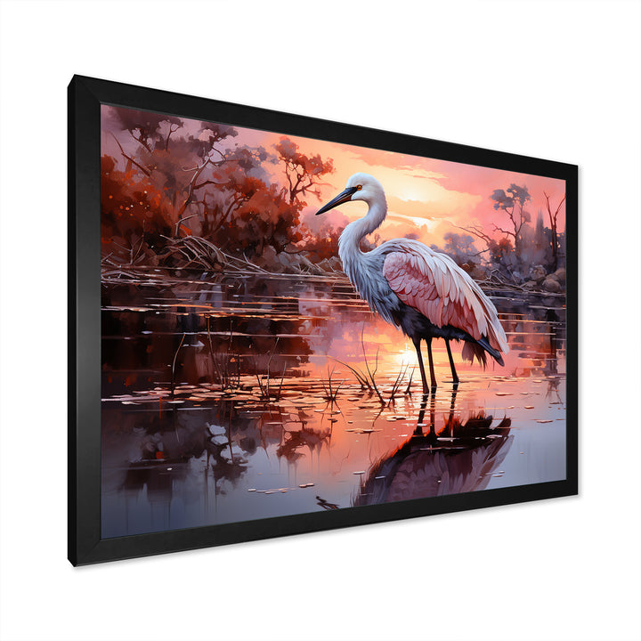 White Flamingo Lake Serenity - Flamingo Living Room Wall Art