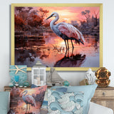 White Flamingo Lake Serenity - Flamingo Living Room Wall Art