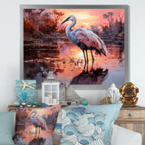 White Flamingo Lake Serenity - Flamingo Living Room Wall Art