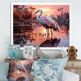 White Flamingo Lake Serenity - Flamingo Living Room Wall Art