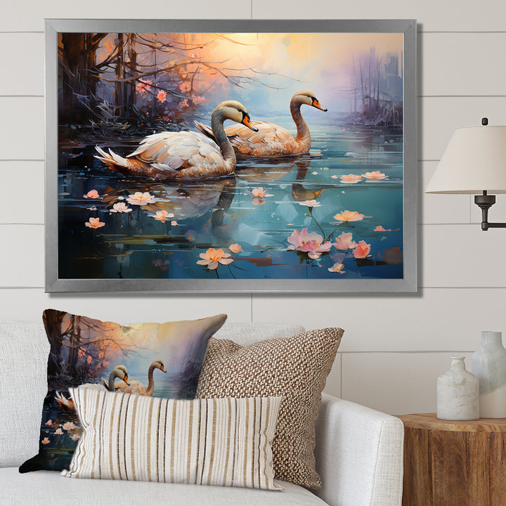 White Flamingo Twilight - Flamingo Canvas Wall Art