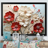 Red And White Crimson Flower S Embrace - Floral Canvas Wall Art