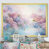 Blue And Pink Hydrangea Solitude In Nature - Floral Canvas Wall Art